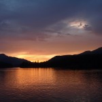 Sunset in Big Bay, awaiting Dent Rapids slack